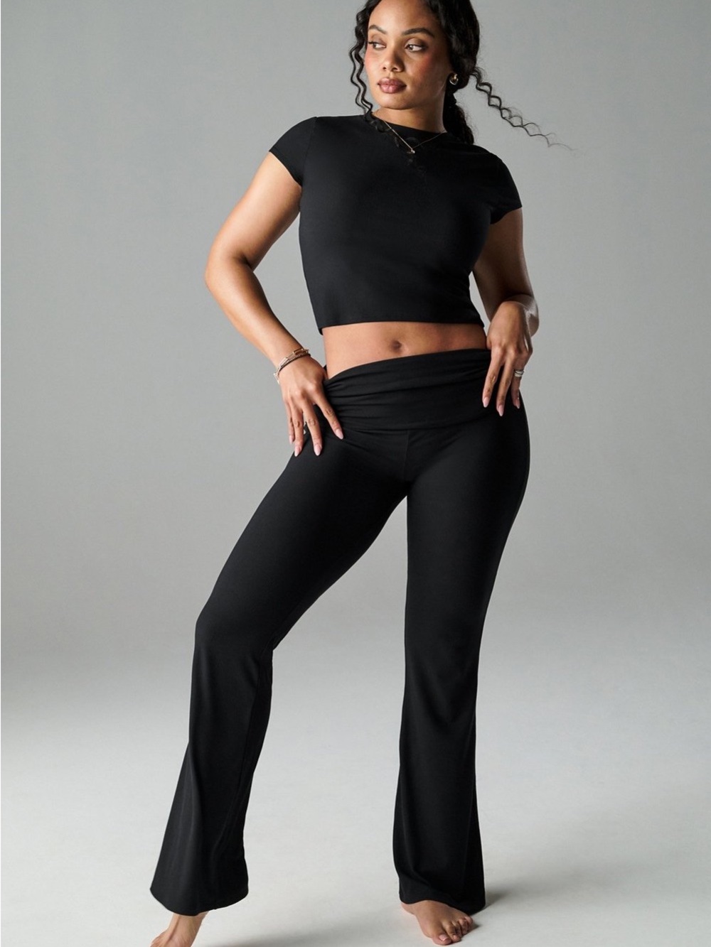 YITTY Black Ribbed Foldover Waist Leggings